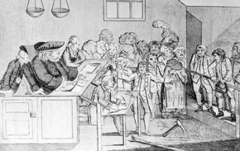 A Bond and Judgement, Sir John Fielding presiding over the Bow Street Court, 1779 (etching) | Obraz na stenu