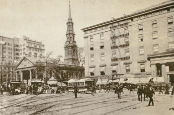 St Paul's Chapel and the Astor House, off City Hall Park, New York City, 1892 (litho) | Obraz na stenu