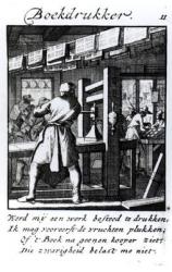 The Book Printer, from the trade book 'Iets voor Allen' by Abraham van St. Clara, 1736 (engraving) | Obraz na stenu