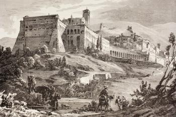 Assisi, Italy in the late 19th century. From El Mundo Ilustrado, published Barcelona, circa 1880. | Obraz na stenu