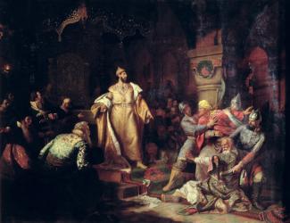 Tsar Ivan III (1440-1505) Tearing the Deed of Tatar Khan, 1862 (oil on canvas) | Obraz na stenu