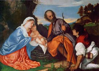 The Holy Family and a Shepherd, c.1510 (oil on canvas) | Obraz na stenu