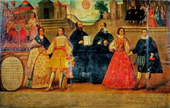 Double wedding between two Inca women and two Spaniards in 1558, c.1750 (panel) | Obraz na stenu