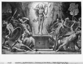 Life of Christ, Resurrection of Christ, preparatory study of tapestry cartoon for the Church Saint-Merri in Paris, c.1585-90 (pierre noire & wash & white highlights on paper) | Obraz na stenu
