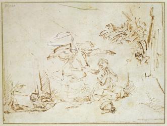 The Angel Appears to Hagar and Ishmael in the Wilderness (pen and brown ink with bodycolour on paper) | Obraz na stenu