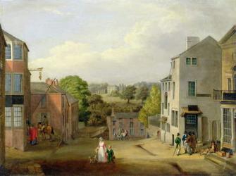 Street Scene in Chorley, Lancashire, with a View of Chorley Hall, c.1790-1817 (oil on canvas) | Obraz na stenu