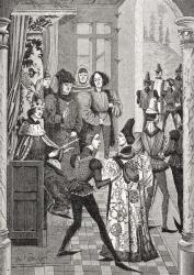 The King's Court or Grand Council, after a miniature in the 'Chronicles of Froissart', from 'Le Moyen Age et la Renaissance' by Paul Lacroix (1806-84) published 1847 (litho) | Obraz na stenu