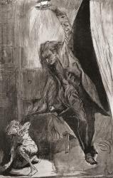 I'll Bite, If You Hit Me! "Used, already, to be worried and hunted like a beast, the boy crouched down, and looked back again, and interposed his arm to ward off the expected blow." Illustration by Harry Furniss for the short story The Haunted Man and The | Obraz na stenu