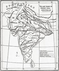 Map of the last phase of Ancient India, 350 - 750 AD. From Hutchinson's History of the Nations, published 1915. | Obraz na stenu