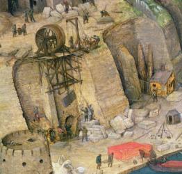 The Tower of Babel, detail of the construction works, 1563 (oil on panel) (detail of 345) | Obraz na stenu