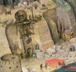 The Tower of Babel, detail of the construction works, 1563 (oil on panel) (detail of 345) | Obraz na stenu