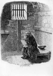 Fagin in the Condemned Cell, illustration from 'Oliver Twist' by Charles Dickens, 1838 (engraving) (b&w photo) | Obraz na stenu