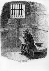 Fagin in the Condemned Cell, illustration from 'Oliver Twist' by Charles Dickens, 1838 (engraving) (b&w photo) | Obraz na stenu