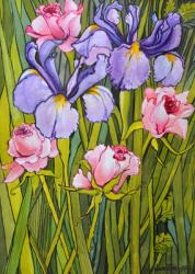 Roses and Irises in the Garden,2003, (watercolour) | Obraz na stenu