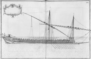 Building, equipping and launching of a galley, plate XXI (pencil & w/c on paper) (b/w photo) | Obraz na stenu
