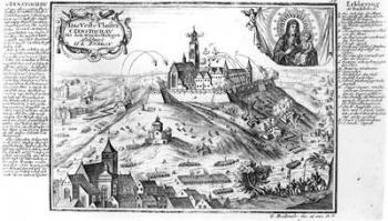 The monastery of Jasna Gora, Czestochowa, under siege by Swedish forces in 1655 (engraving) (b/w photo) | Obraz na stenu