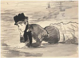 Woman Lying on the Beach. Annabel Lee, c. 1881 (Brush, grey and black ink over black chalk; framed in pen and blackish brown ink) | Obraz na stenu