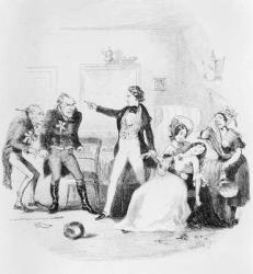 Nicholas congratulates Arthur Gride on his wedding morning, illustration from `Nicholas Nickleby' by Charles Dickens (1812-70) published 1839 (litho) | Obraz na stenu