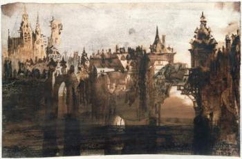 Town with a Broken Bridge (graphite, Indian ink and sepia on paper) | Obraz na stenu