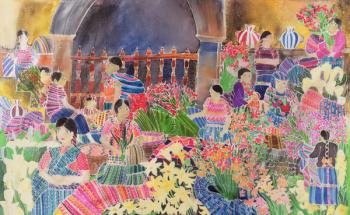 Chichicastango, Market Day (coloured inks on silk) | Obraz na stenu