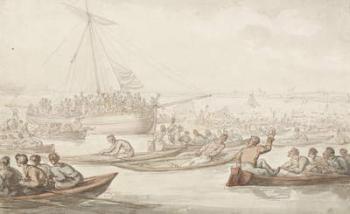 The Annual Sculling Race for Doggett's Coat and Badge, c.1805-10 (pencil, pen, ink and w/c on paper) | Obraz na stenu