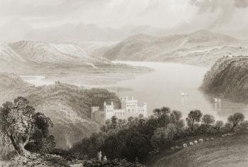 Valley of the Blackwater between Youghal (County Cork) and Lismore (County Waterford), Ireland, from 'Scenery and Antiquities of Ireland' by George Virtue, 1860s (engraving) | Obraz na stenu