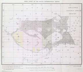 Index Chart of the Cutch Topographical Survey by the Trigonometrical Branch, Survey of India, Dehra Dun, November, 1883 (colour litho) | Obraz na stenu