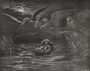 The Child Moses on the Nile, Exodus 2:1-4, illustration from Dore's 'The Holy Bible', engraved by H.Pisan, 1866 (engraving) | Obraz na stenu