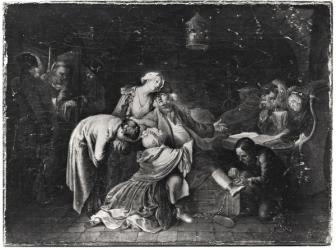 Jean Calas (1698-1762) Bidding Farewell to his Family (oil on canvas) (b/w photo) | Obraz na stenu
