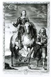 Equestrian portrait of Oliver Cromwell (1599-1658) engraved by Pierre Lombart (1612-80) (engraving) (b/w photo) | Obraz na stenu
