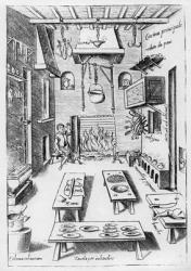 Kitchen interior (engraving) (b/w photo) | Obraz na stenu