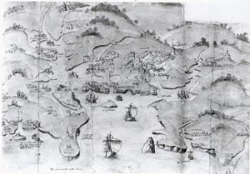 Map of Plymouth, c.1539 (engraving) | Obraz na stenu