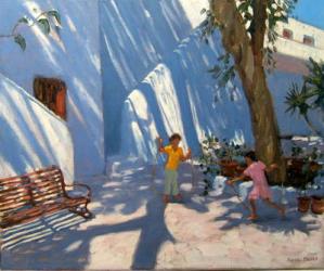 Two girls skipping, Mykonos (oil on canvas) | Obraz na stenu