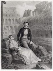 Francois Rene (1768-1848) Vicomte de Chateaubriand and Pauline de Beaumont in the ruins of the Colosseum, illustration from 'Memoires d'Outre-Tombe' by Chateaubriand, engraved by Jean Charles Pardinel (1808-c.1861) (engraving) (b/w photo) | Obraz na stenu