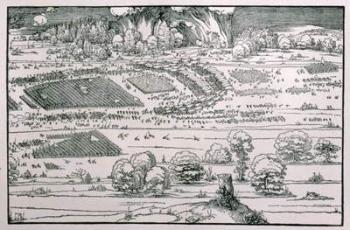 Demonstration of defensive measure to protect a city against a besieging army, right-hand detail of a plate from 'Teaching about the Fortification of Towns, Castles and Places', pub. 1527 (woodcut) (see also 77577) | Obraz na stenu