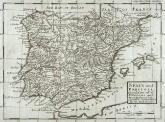 Map of Spain and Portugal, 1731 (engraving) | Obraz na stenu