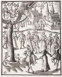 Village Feast, after a 16th century woodcut of the 'Sandrin ou Verd Galant', from 'Le Moyen Age et La Renaissance' by Paul Lacroix (1806-84) published 1847 (litho) | Obraz na stenu