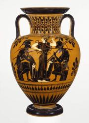 Athenian Attic black-figure neck amphora, attributed to the Leagros group, with Ajax and Achilles, c.510 BC (terracotta) | Obraz na stenu