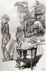 Kit. "A shock headed, shambling, awkward lad with uncommonly wide mouth, very red cheeks, a turned up nose, and the most comical expression of face." Illustration by Harry Furniss for the Charles Dickens novel The Old Curiosity Shop, from The Testimonial  | Obraz na stenu