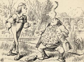 Father William balancing an eel on his nose, from 'Alice's Adventures in Wonderland' by Lewis Carroll, published 1891 (litho) | Obraz na stenu