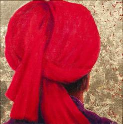 Red Turban on Gold Leaf, 2014 (oil on canvas with gold leaf) | Obraz na stenu