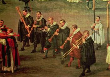 Musicians taking part in The Ommeganck in Brussels on 31st May 1615: Procession of Notre Dame de Sablon (oil on canvas) (see 59846) | Obraz na stenu