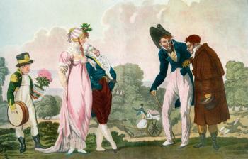 At Hyde Park, London, England, 19th century, after Louis Debucourt. From Illustrierte Sittengeschichte vom Mittelalter bis zur Gegenwart by Eduard Fuchs, published 1909. | Obraz na stenu