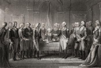 Interview of Howes messenger with Washington 1776. From a 19th century print engraved by Joseph Stancliffe after M A Wageman | Obraz na stenu