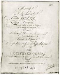 Cover for the score of 'Offrande a la Liberte' arranged by Francois Joseph Gossec (1734-1829) and performed at the Opera 30th September An I, 1792 (engraving) (b/w photo) | Obraz na stenu