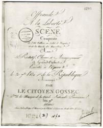 Cover for the score of 'Offrande a la Liberte' arranged by Francois Joseph Gossec (1734-1829) and performed at the Opera 30th September An I, 1792 (engraving) (b/w photo) | Obraz na stenu