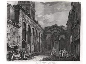 View of the peristyle of the palace of Diocletian (245-313), Roman Emperor 284-305, at Split on the Dalmatian coast, engraved by P. Santini, 1768 (engraving) | Obraz na stenu