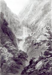 The Cascade of Minzapeezo, watercolour by Samuel Davies after an engraving, c.1800 (w/c on paper) (b/w photo) | Obraz na stenu