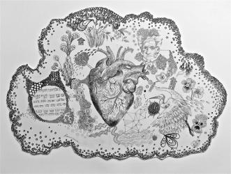Thought Bubble Heart, 2016, (pen & pencil on card) | Obraz na stenu