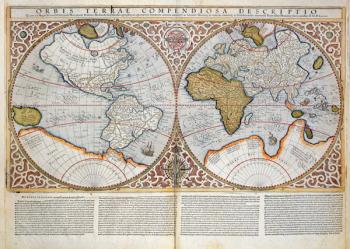 Double Hemisphere World Map, 1587 (coloured engraving) | Obraz na stenu